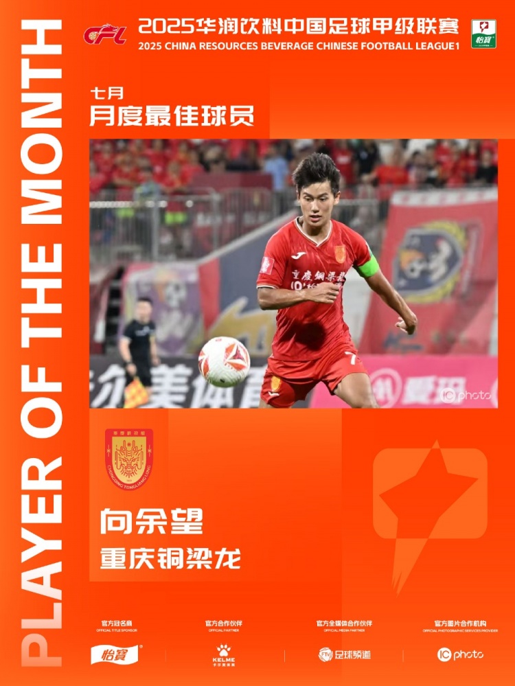 vip 注册-4场轰6球并上演帽子戏法！中甲官方：向余望获中甲7月最佳球员