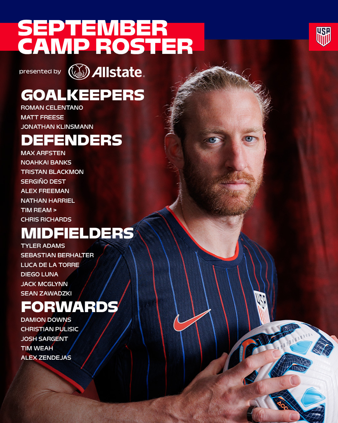 乐鱼体育APP-美国国家队大名单：普利西奇领衔，小维阿、德斯特在列